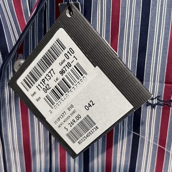 NEW $269 Paul & Shark Shirt!  Large  Colorful Stripes  Navy White Maroon  ITALY - Picture 2 of 2